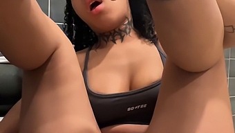 Beautiful Black Woman Almost Gets Caught While Masturbating With A Sex Toy In The Bathroom Of A Gym.