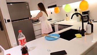 I Had A Hot Lesbian Sex With My Friend’s Mom In The Kitchen After His Birthday Party.